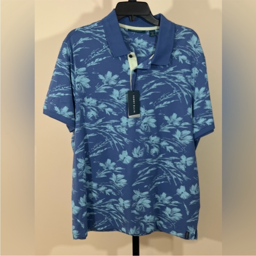 ☀️ Nwt Perry Ellis mens large polo blue short sleeve shirt